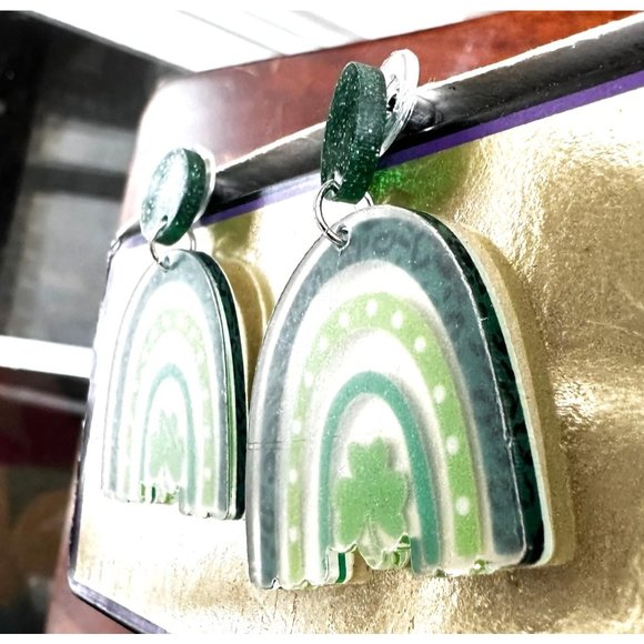 St Patrick's Day Earrings Shamrock Rainbow Shaped Dangle Whimsical New P… - Picture 7 of 12